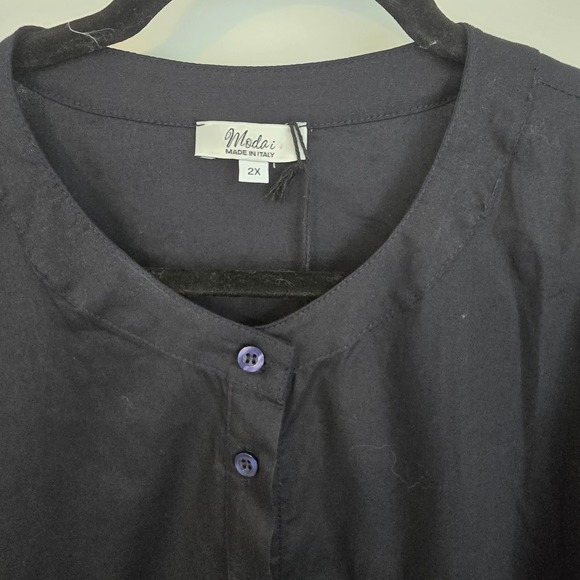 *NWT* Modai Italy Womens Black Linen Blend Button Front Midi Dress Size 2X - Picture 3 of 10